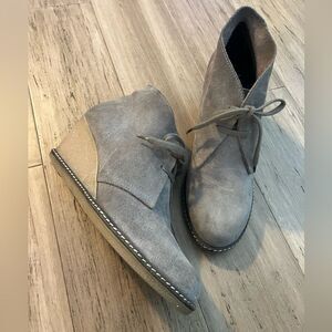 J. Crew suede tan lace up wedge heel women’s boots! Size 8 (9.5” long)